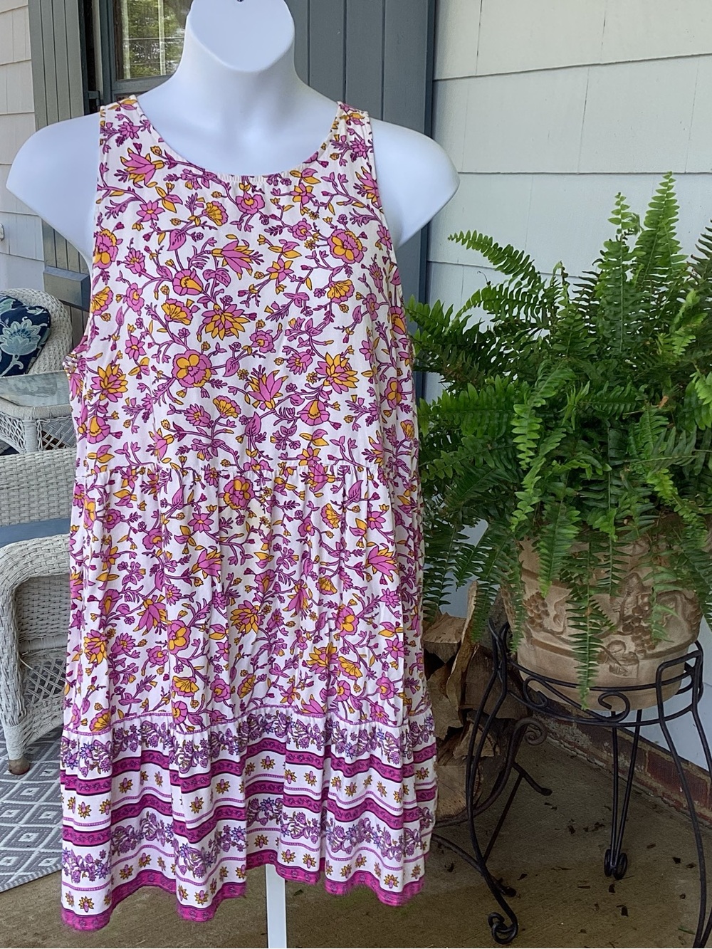 Old Navy Boho White Tank Dress with Pink, Lavender & Yellow Floral Print XL